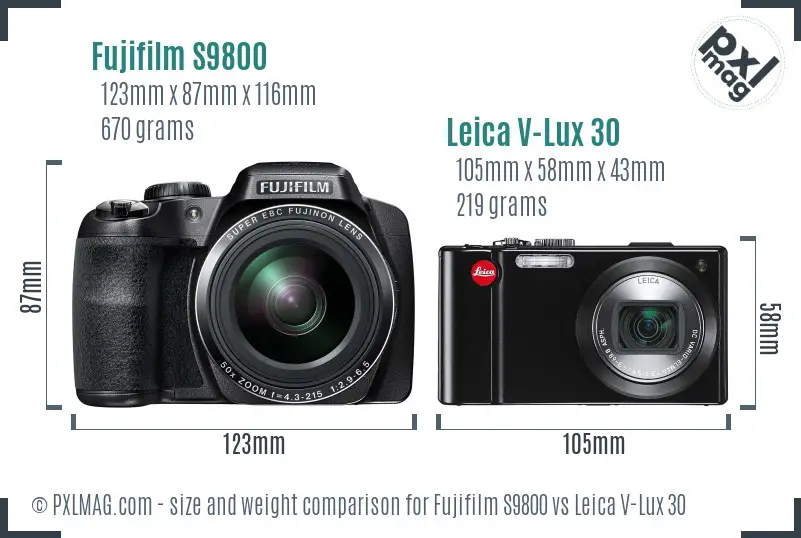 Fujifilm S9800 vs Leica V-Lux 30 size comparison