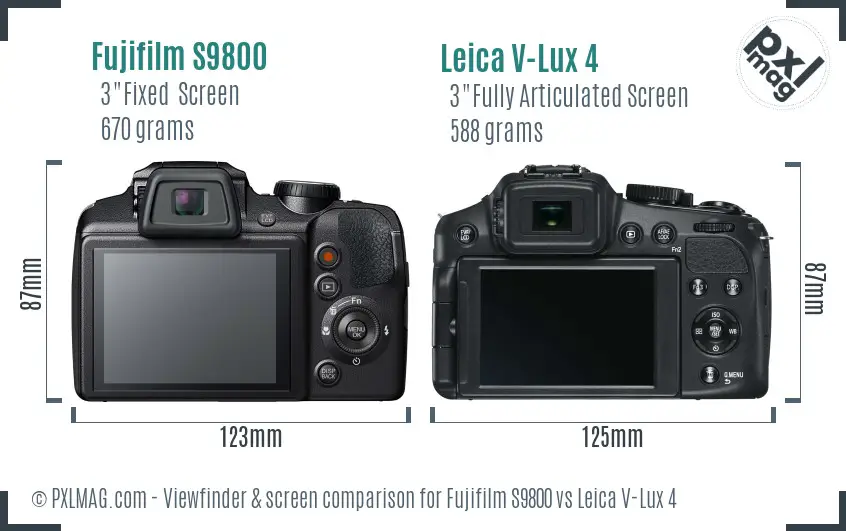 Fujifilm S9800 vs Leica V-Lux 4 Screen and Viewfinder comparison