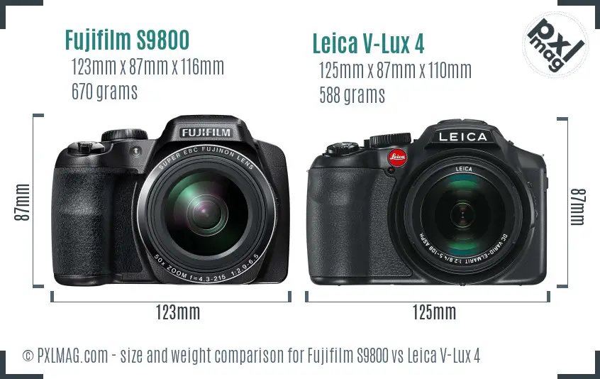 Fujifilm S9800 vs Leica V-Lux 4 size comparison