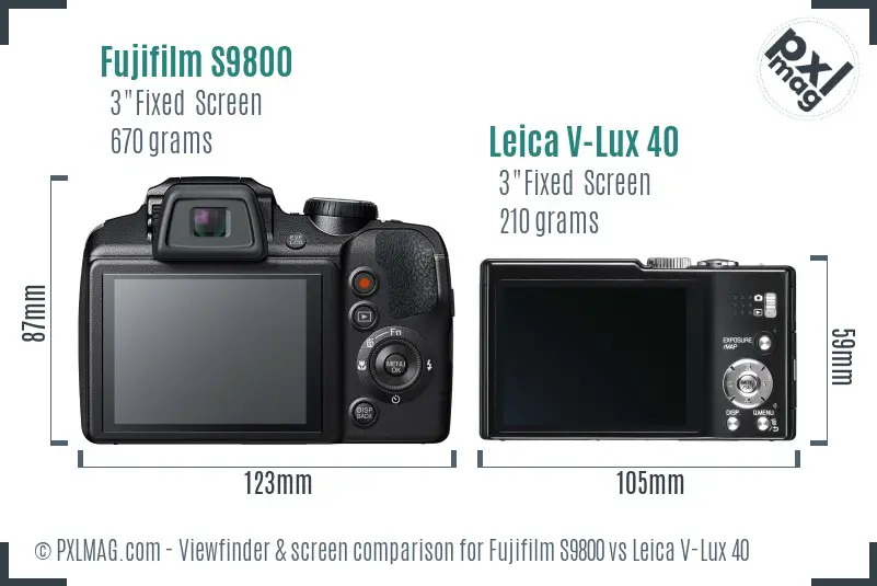 Fujifilm S9800 vs Leica V-Lux 40 Screen and Viewfinder comparison