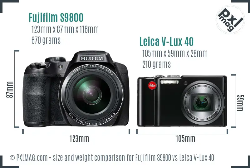 Fujifilm S9800 vs Leica V-Lux 40 size comparison