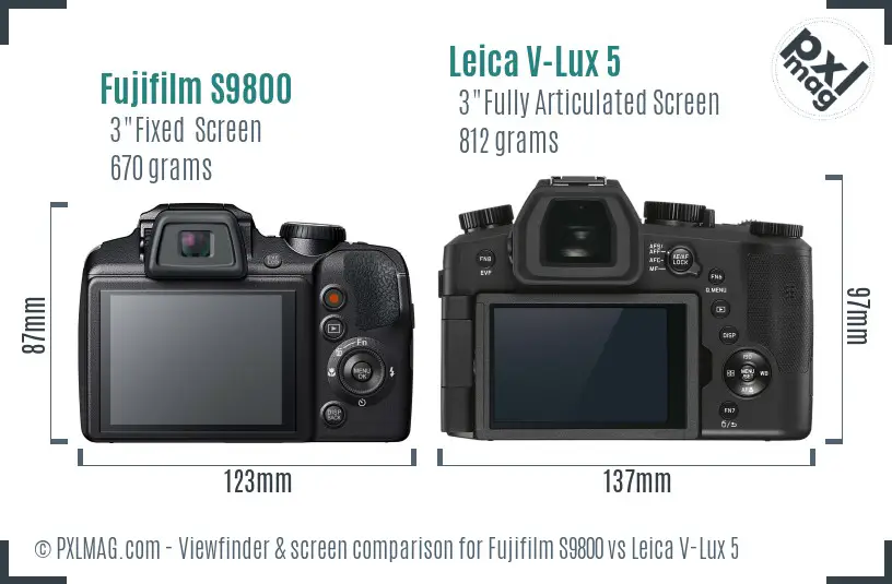 Fujifilm S9800 vs Leica V-Lux 5 Screen and Viewfinder comparison