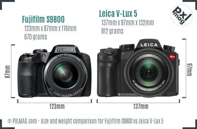 Fujifilm S9800 vs Leica V-Lux 5 size comparison