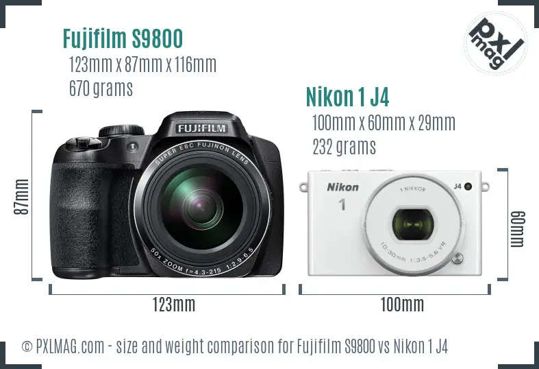 Fujifilm S9800 vs Nikon 1 J4 size comparison