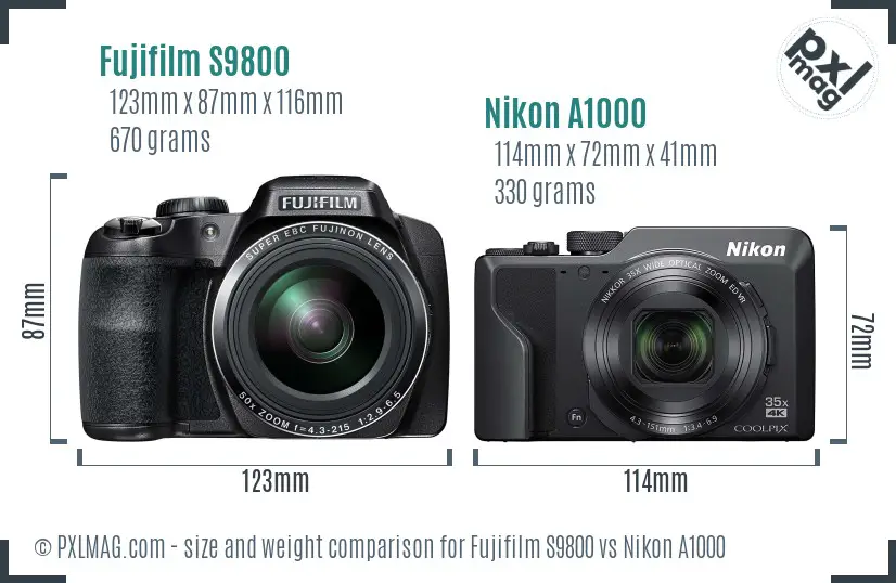 Fujifilm S9800 vs Nikon A1000 size comparison