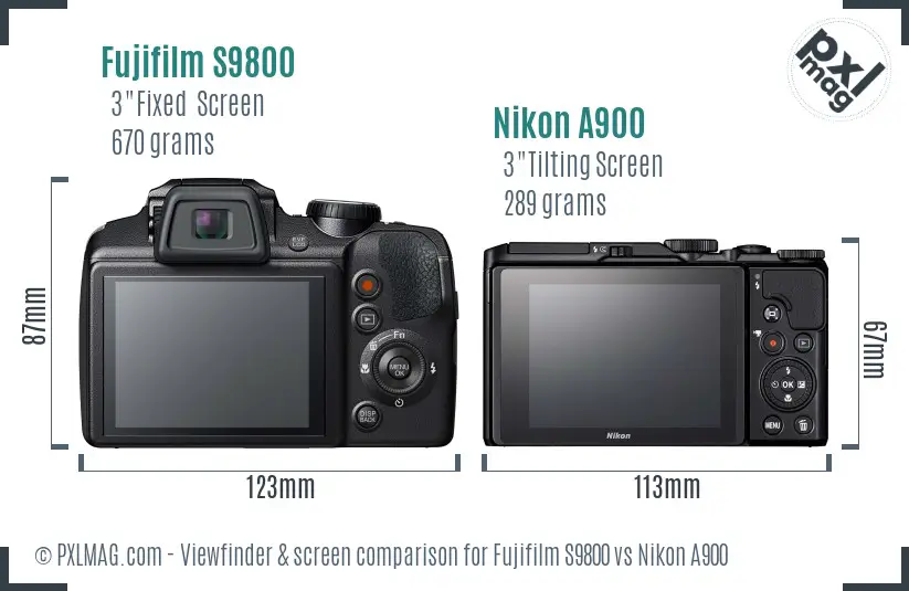 Fujifilm S9800 vs Nikon A900 Screen and Viewfinder comparison