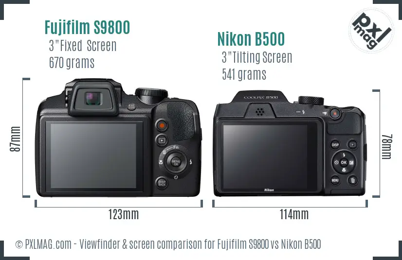 Fujifilm S9800 vs Nikon B500 Screen and Viewfinder comparison