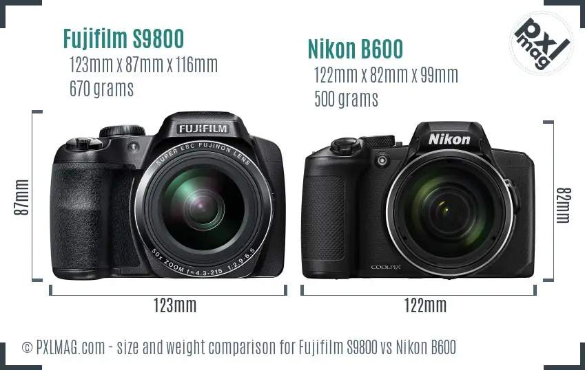 Fujifilm S9800 vs Nikon B600 size comparison