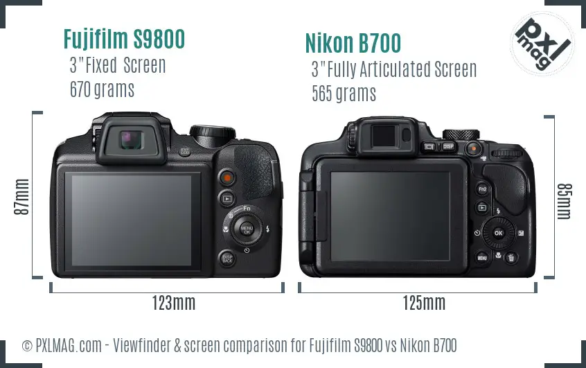 Fujifilm S9800 vs Nikon B700 Screen and Viewfinder comparison