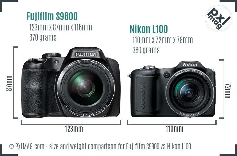 Fujifilm S9800 vs Nikon L100 size comparison Fujifilm S9800 vs Nikon L100 size comparison
