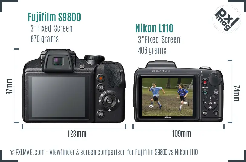 Fujifilm S9800 vs Nikon L110 Screen and Viewfinder comparison