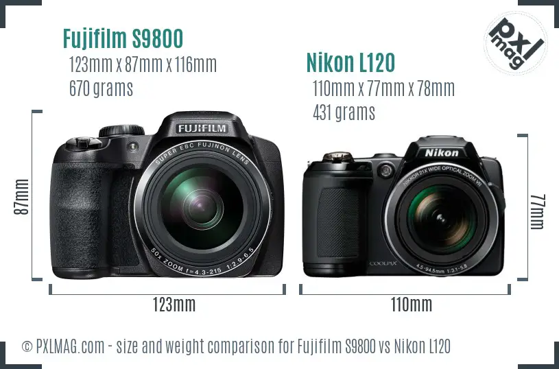 Fujifilm S9800 vs Nikon L120 size comparison Fujifilm S9800 vs Nikon L120 size comparison