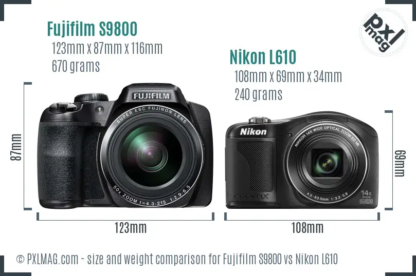 Fujifilm S9800 vs Nikon L610 size comparison