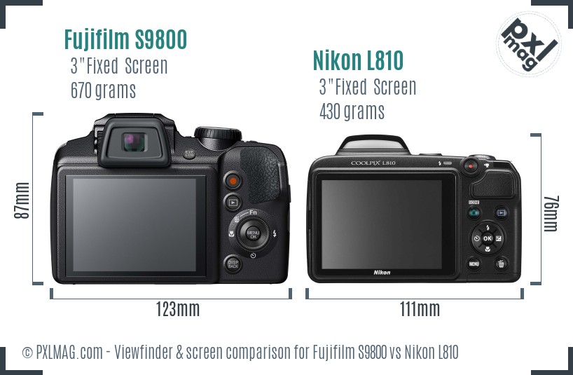 Fujifilm S9800 vs Nikon L810 Screen and Viewfinder comparison