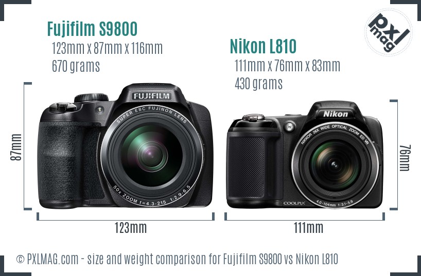 Fujifilm S9800 vs Nikon L810 size comparison Fujifilm S9800 vs Nikon L810 size comparison