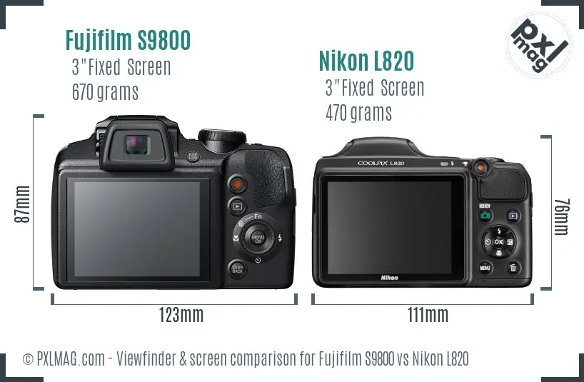 Fujifilm S9800 vs Nikon L820 Screen and Viewfinder comparison Fujifilm S9800 vs Nikon L820 Screen and Viewfinder comparison