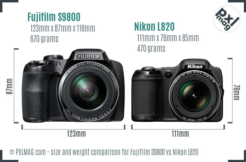 Fujifilm S9800 vs Nikon L820 size comparison Fujifilm S9800 vs Nikon L820 size comparison