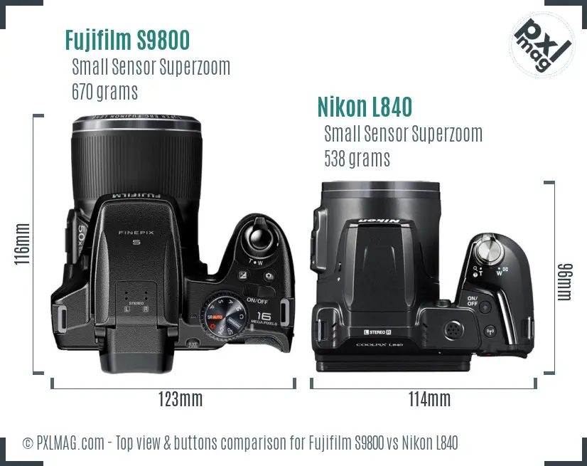 Fujifilm S9800 vs Nikon L840 top view buttons comparison