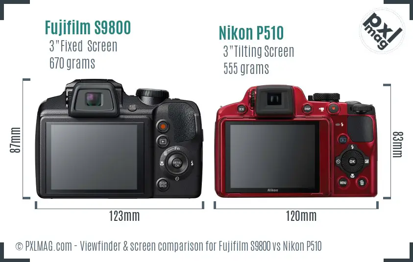 Fujifilm S9800 vs Nikon P510 Screen and Viewfinder comparison