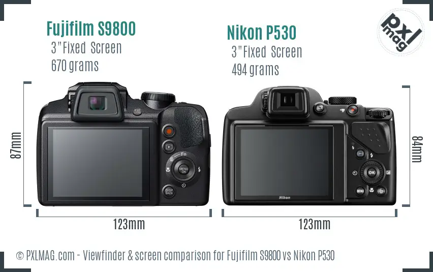 Fujifilm S9800 vs Nikon P530 Screen and Viewfinder comparison