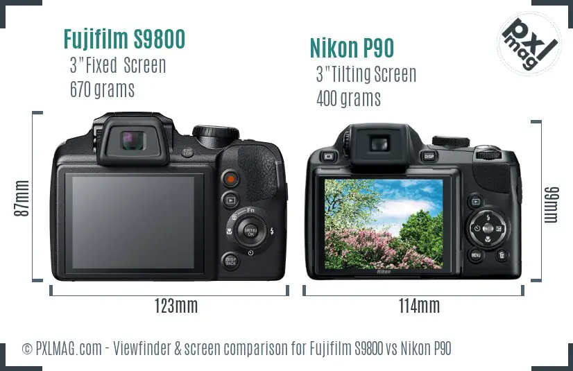 Fujifilm S9800 vs Nikon P90 Screen and Viewfinder comparison
