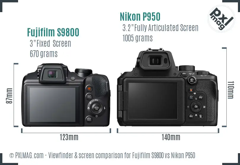 Fujifilm S9800 vs Nikon P950 Screen and Viewfinder comparison