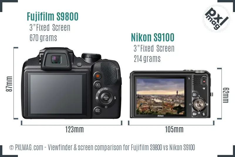 Fujifilm S9800 vs Nikon S9100 Screen and Viewfinder comparison