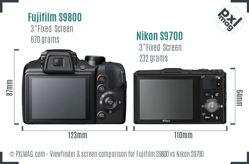 Fujifilm S9800 vs Nikon S9700 Screen and Viewfinder comparison