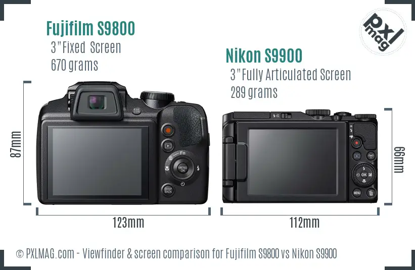 Fujifilm S9800 vs Nikon S9900 Screen and Viewfinder comparison