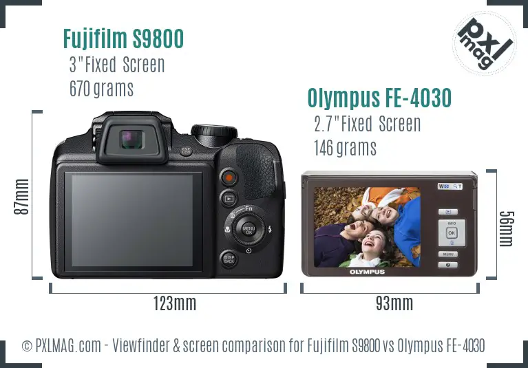 Fujifilm S9800 vs Olympus FE-4030 Screen and Viewfinder comparison