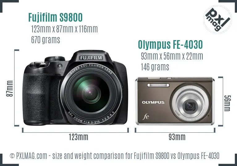 Fujifilm S9800 vs Olympus FE-4030 size comparison