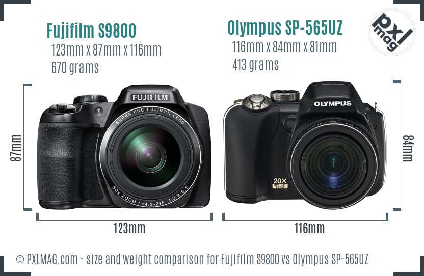 Fujifilm S9800 vs Olympus SP-565UZ size comparison