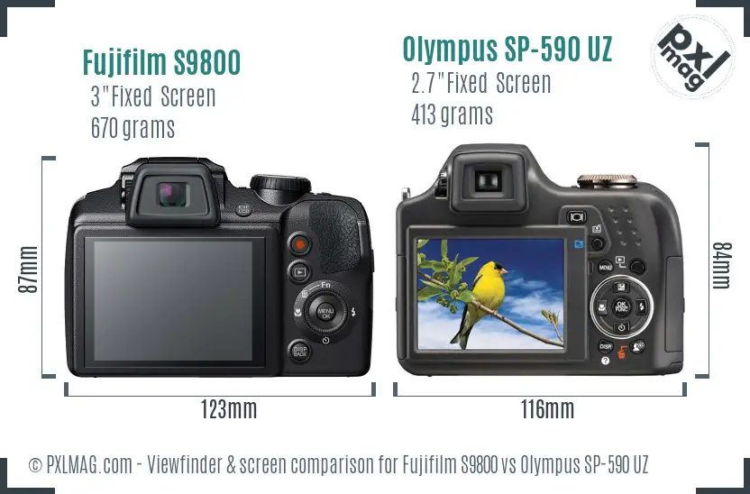 Fujifilm S9800 vs Olympus SP-590 UZ Screen and Viewfinder comparison