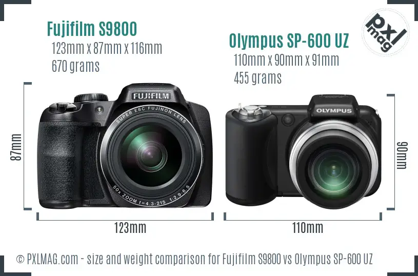 Fujifilm S9800 vs Olympus SP-600 UZ size comparison