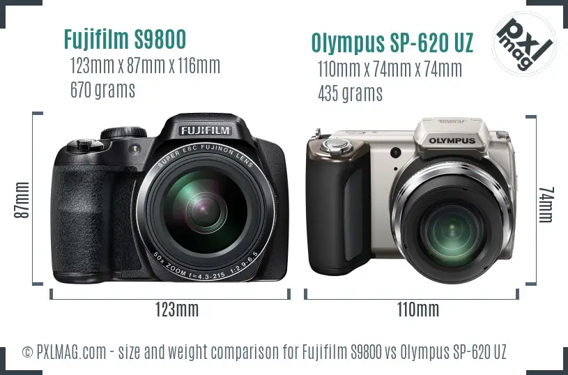 Fujifilm S9800 vs Olympus SP-620 UZ size comparison