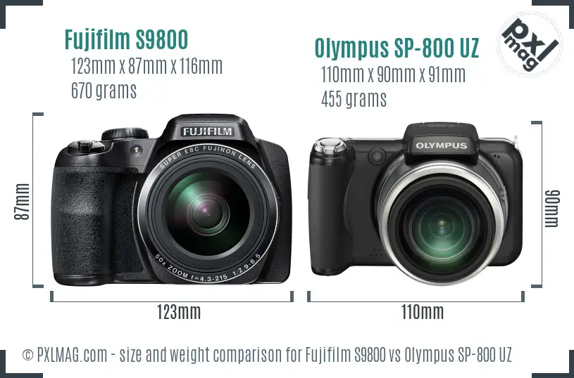 Fujifilm S9800 vs Olympus SP-800 UZ size comparison