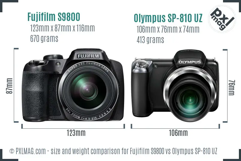 Fujifilm S9800 vs Olympus SP-810 UZ size comparison