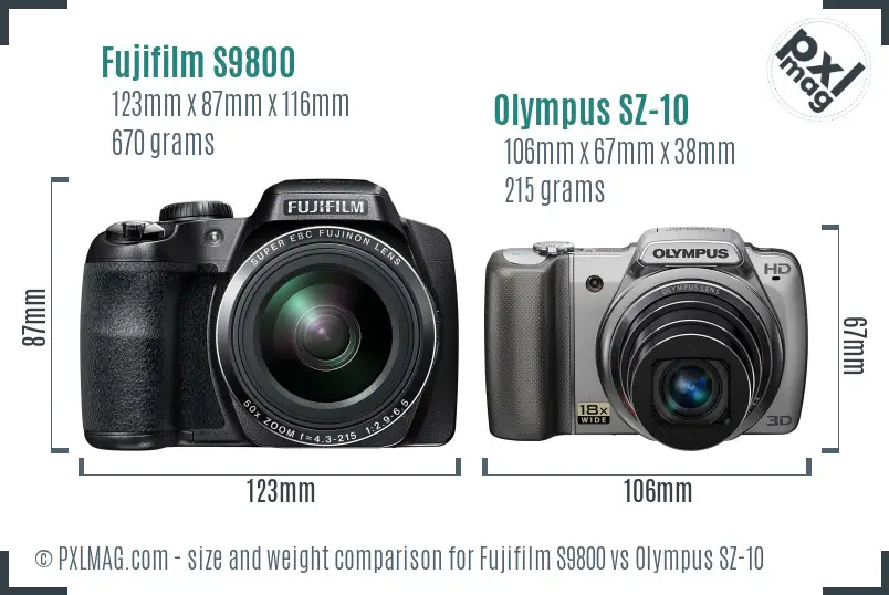 Fujifilm S9800 vs Olympus SZ-10 size comparison