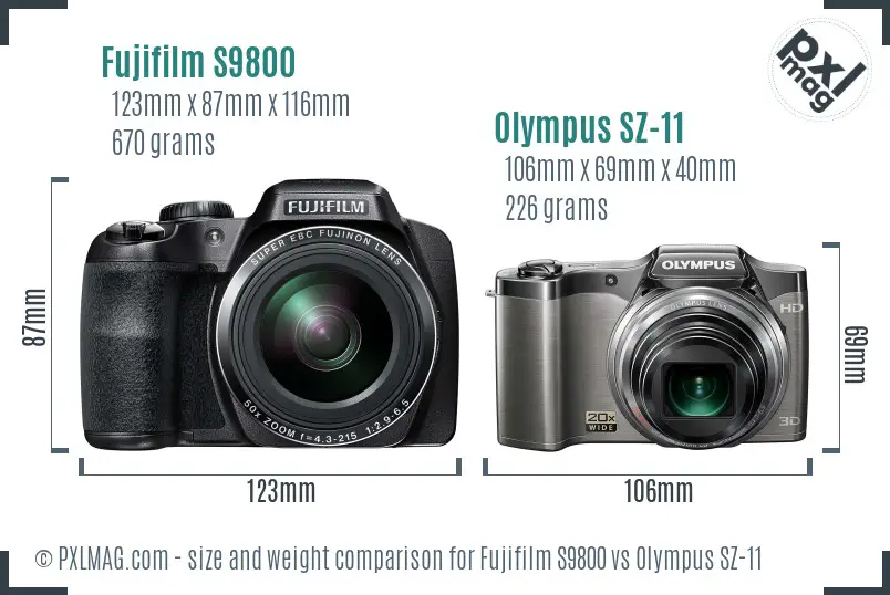 Fujifilm S9800 vs Olympus SZ-11 size comparison