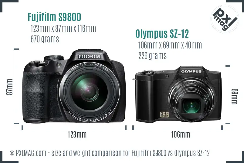 Fujifilm S9800 vs Olympus SZ-12 size comparison Fujifilm S9800 vs Olympus SZ-12 size comparison
