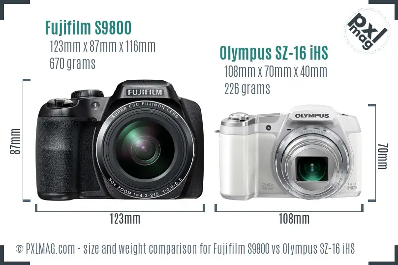 Fujifilm S9800 vs Olympus SZ-16 iHS size comparison