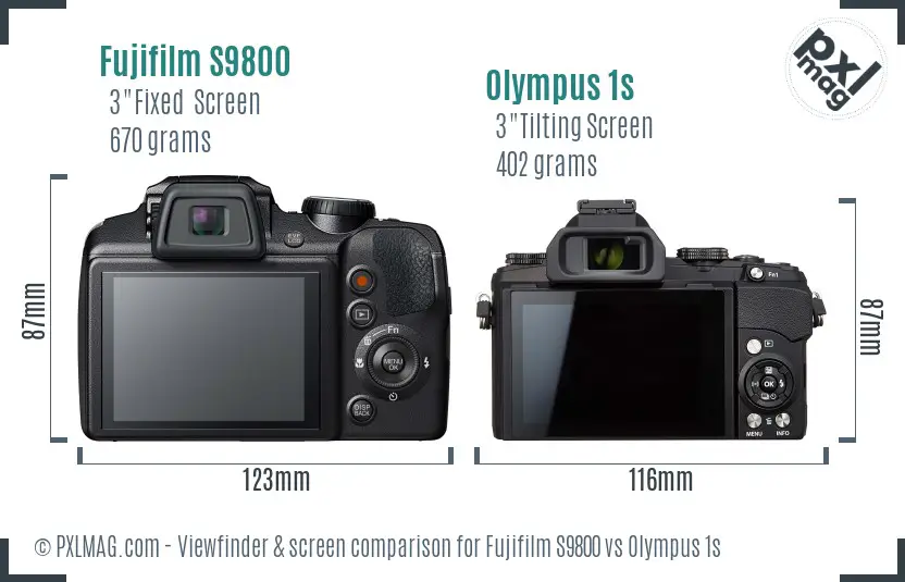 Fujifilm S9800 vs Olympus 1s Screen and Viewfinder comparison
