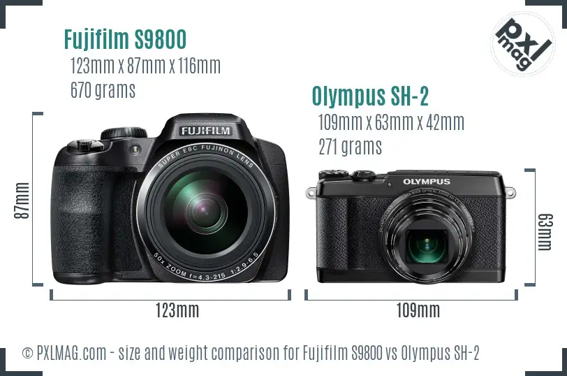 Fujifilm S9800 vs Olympus SH-2 size comparison Fujifilm S9800 vs Olympus SH-2 size comparison