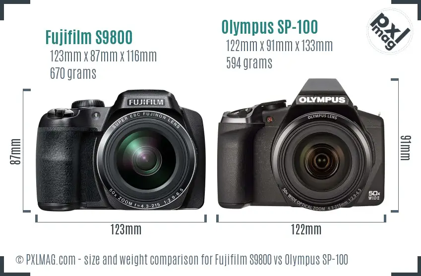 Fujifilm S9800 vs Olympus SP-100 size comparison Fujifilm S9800 vs Olympus SP-100 size comparison