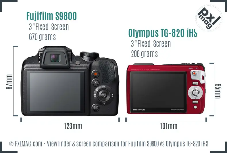 Fujifilm S9800 vs Olympus TG-820 iHS Screen and Viewfinder comparison