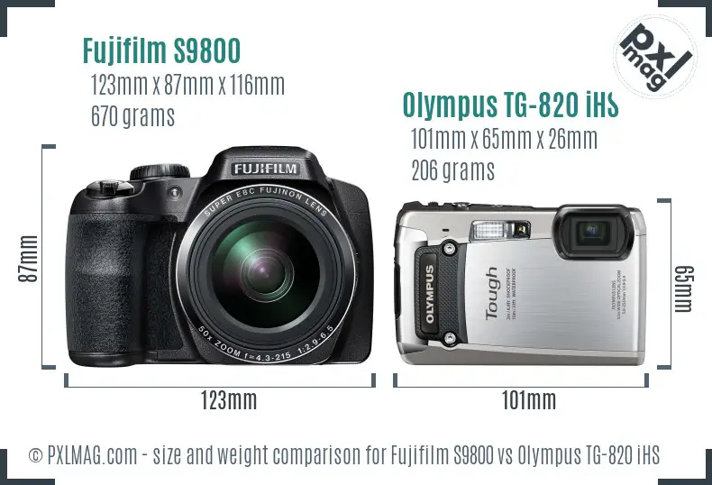 Fujifilm S9800 vs Olympus TG-820 iHS size comparison