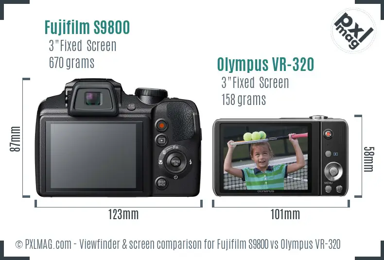 Fujifilm S9800 vs Olympus VR-320 Screen and Viewfinder comparison