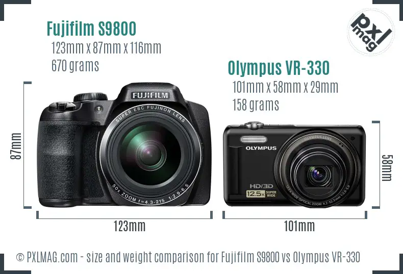 Fujifilm S9800 vs Olympus VR-330 size comparison