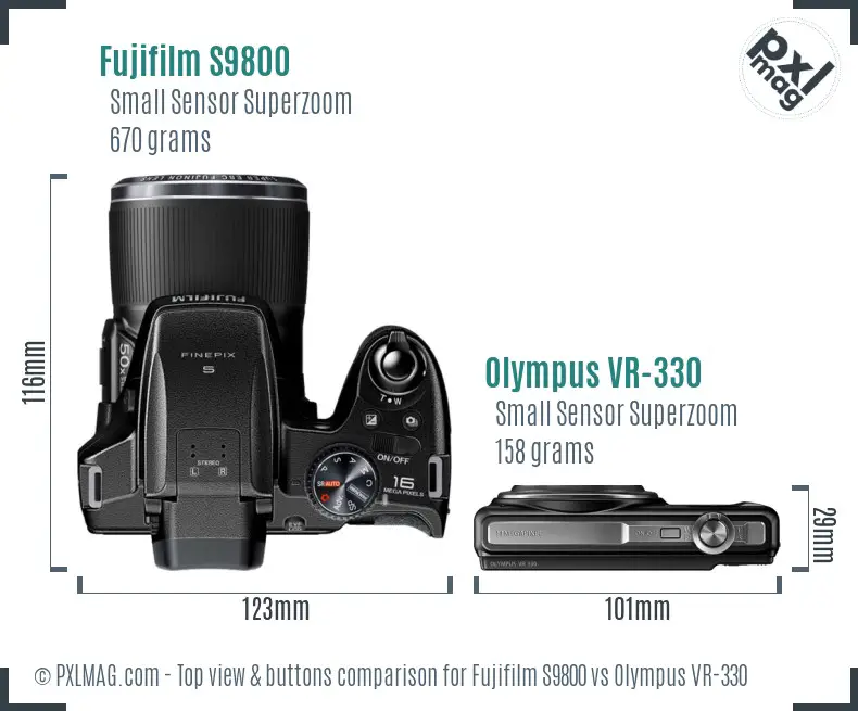 Fujifilm S9800 vs Olympus VR-330 top view buttons comparison