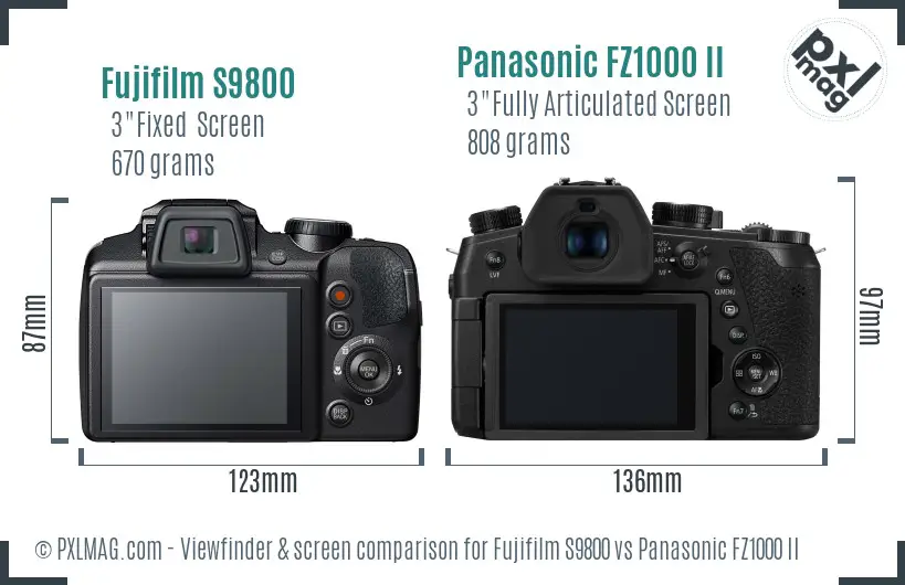 Fujifilm S9800 vs Panasonic FZ1000 II Screen and Viewfinder comparison